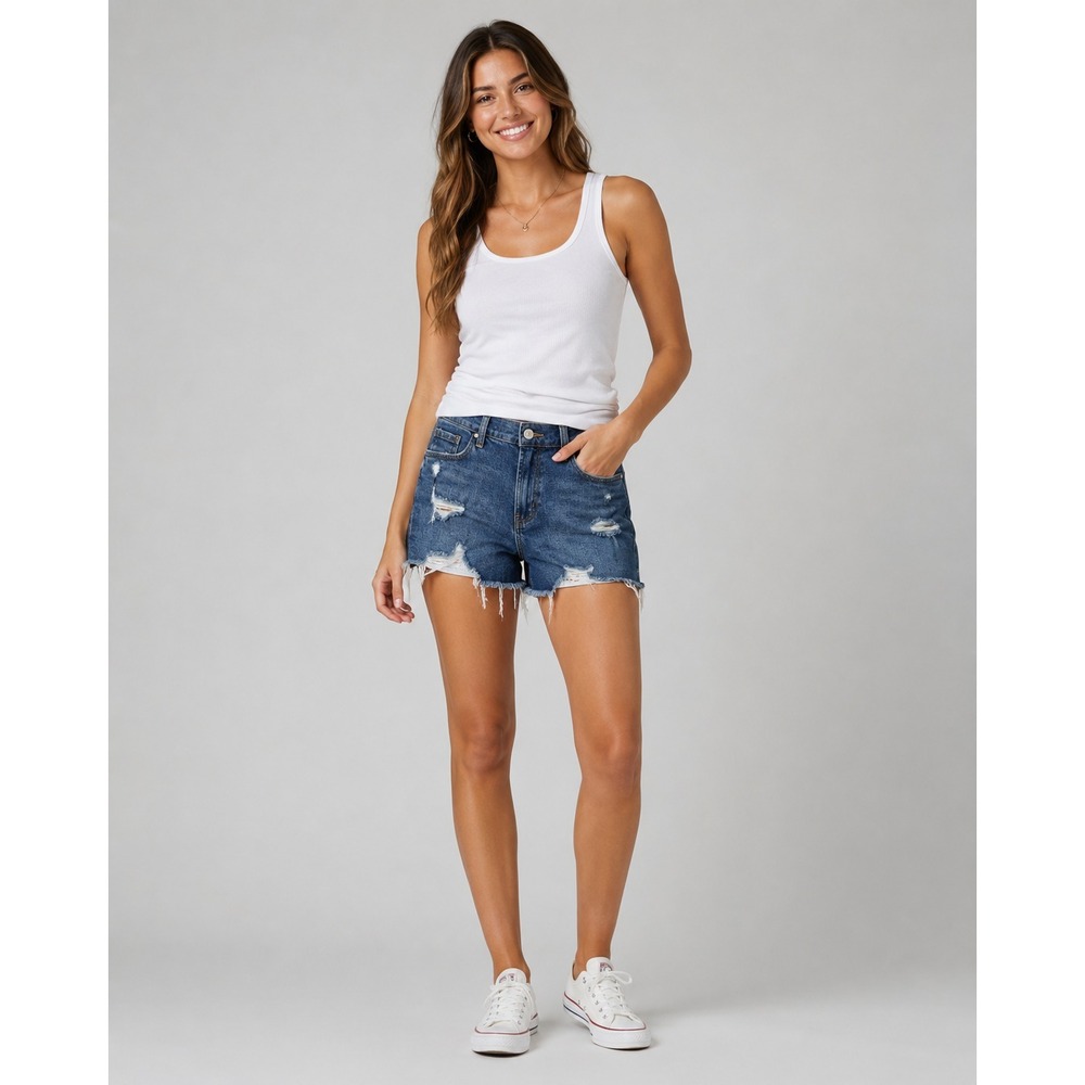 Old Navy Boyfriend Short Jean Shorts Womens 4 Blue Distressed 3" Inseam NEW